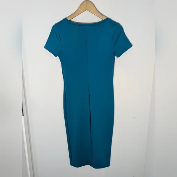 Leith New Teal Bodycon Midi Dress Stretchy V-neck Size S Short Sleeve Preppy - Picture 3 of 7